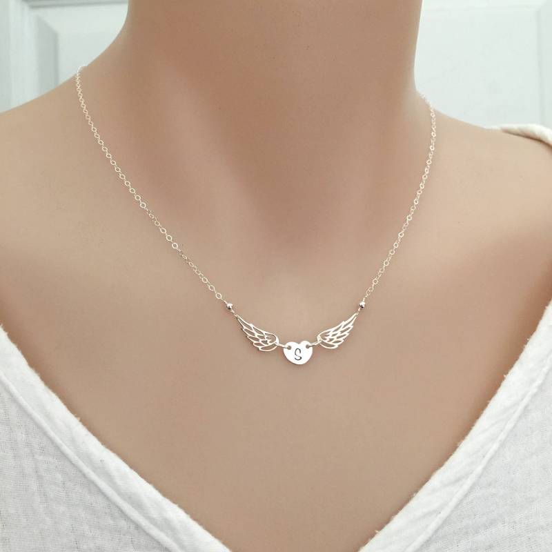 Personalisierte Säuglingsverlust Halskette, Fehlgeburt Engelsflügel Schutzengel, Mutter Eines Engels Mama Halskette von StampedEve
