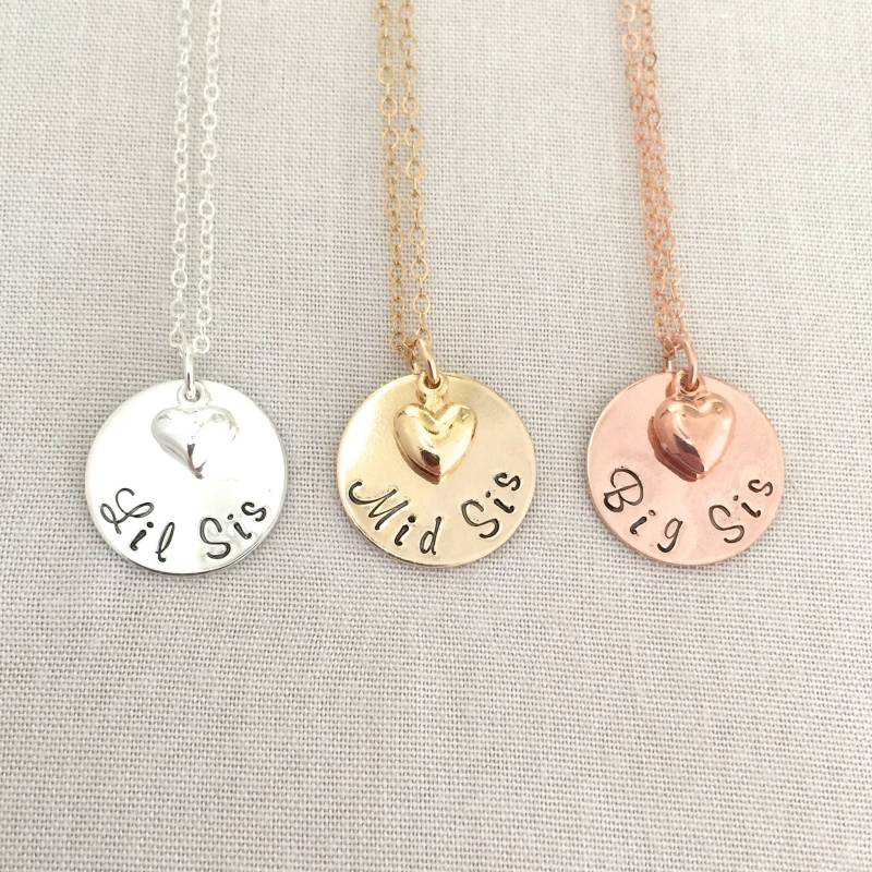Rose Gold Kleine Schwester Halskette, Große Schwestern Geschenk, Lil Sis, Mid Sorority Geschwister Halskette von StampedEve