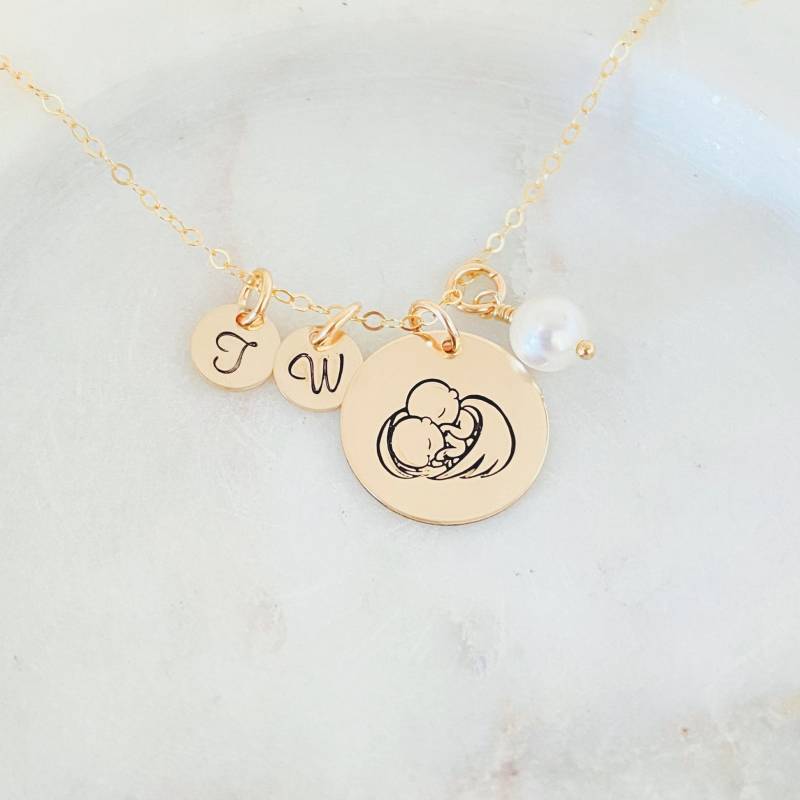 Zwillingsverlust Halskette, Mutter Der Engel Geschenk, Flügel Schmuck, Personalisierte Flügel, Säugling Verlust, Erinnerung Erinnerungsgeschenk von StampedEve