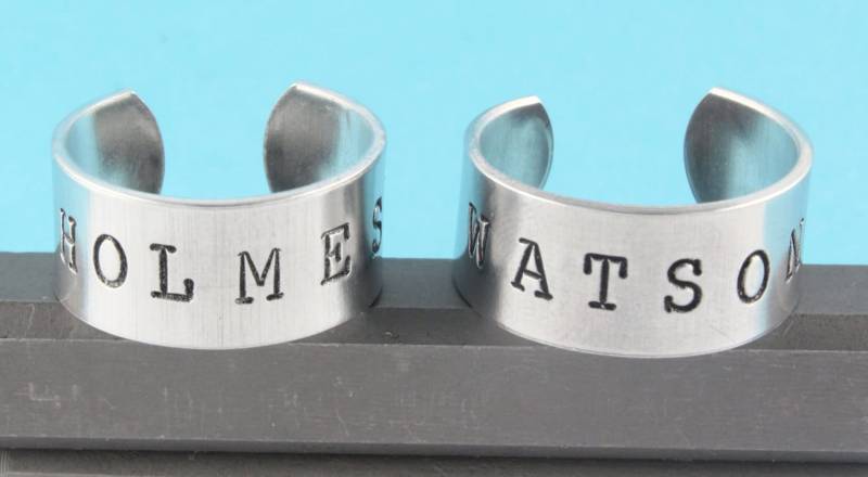 Holmes Und Watson Ringe - Verstellbare Hand Gestempelte Silberringe Beste Freunde Paare Geschenk Für Die Beste Freundin von StampinOffThePath