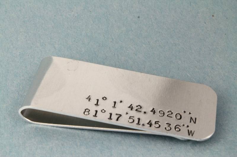Koordinaten Geldklammer - Silber Breitengrad Und Längengrad Adresse Jahrestag Geschenk Für Ehemann Papa von StampinOffThePath