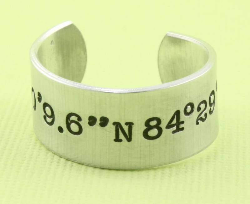 Koordinatenring - Breitengrad Längengrad Ring Adressring Gps Verstellbarer Silberring Ortungsring Personalisierter von StampinOffThePath