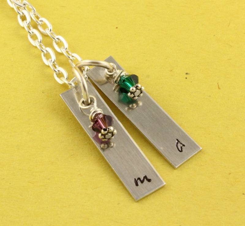 Rechteckige Anhänger Halskette - Personalisierte Geburtsstein Custom Initiale Mama Weihnachtsgeschenk Für von StampinOffThePath