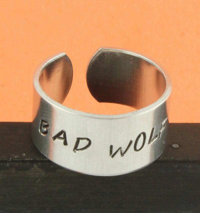 Sale - Bad Wolf Ring Silber Blitz Verstellbarer Handgestempelter von StampinOffThePath