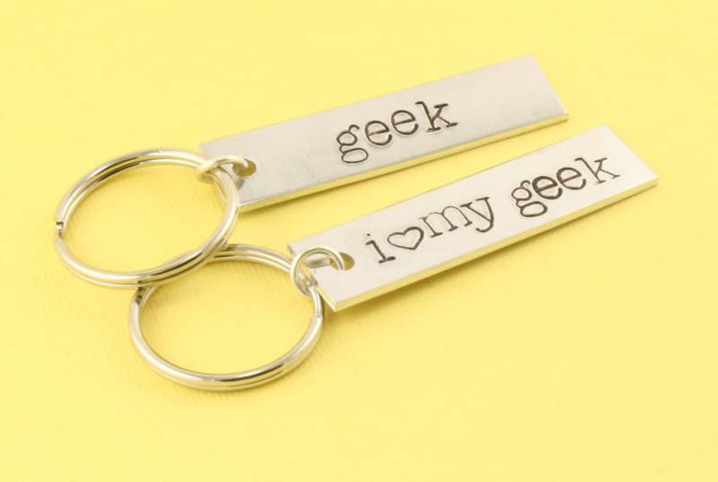 Sale - I Heart My Geek & Combo Schlüsselanhänger His Hers Aluminium Schlüsselringe Love Valentinstag von StampinOffThePath