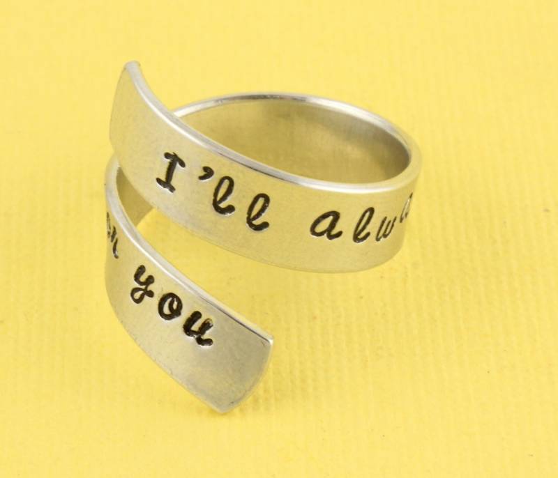 Sale - I'll Always Be Waiting For You Wrap Ring Verstellbarer Twist Aluminium Handgestempelter Valentinstag von StampinOffThePath