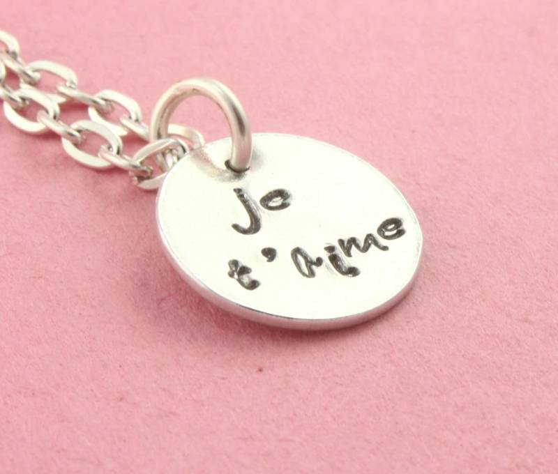 Sale - Je T'aime Halskette French For I Love You Silber Hand Gestempelte Silberkette Valentinstag Muttertagsgeschenk von StampinOffThePath