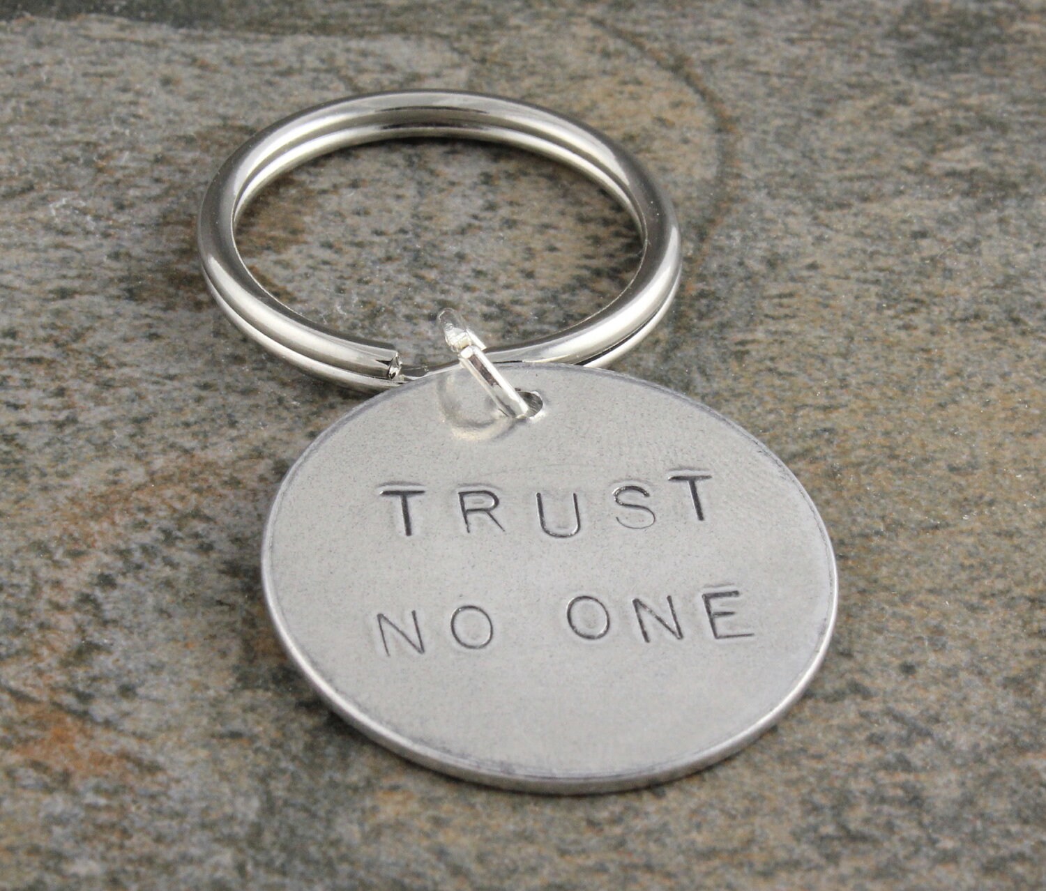 Trust No One Keychain - Noone Keyring Key Chain Silver X Files Quote von StampinOffThePath