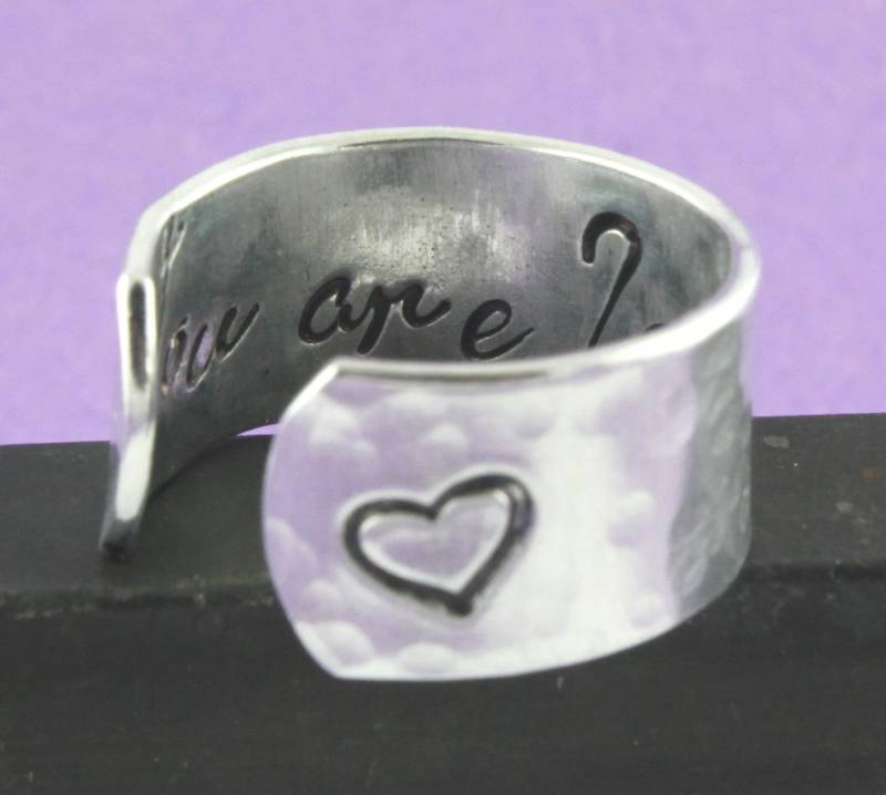 You Are Loved Ring - Herz Verstellbarer Valentinstag Geschenk Love I Silber von StampinOffThePath