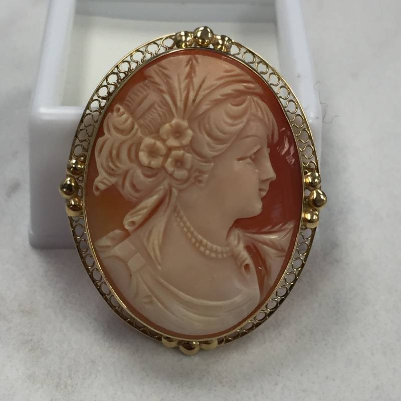 14Kt Gelbgold Lady's Classic Vintage Cameo Anstecknadel Und Anhänger Kombination von StanPaulJewelry