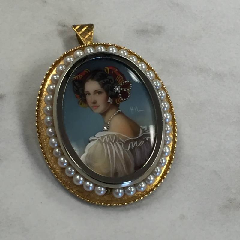 18Kt Solid Gelb Gold Diamant Und Perle Anhänger Pin Kombination Aus Italien von StanPaulJewelry