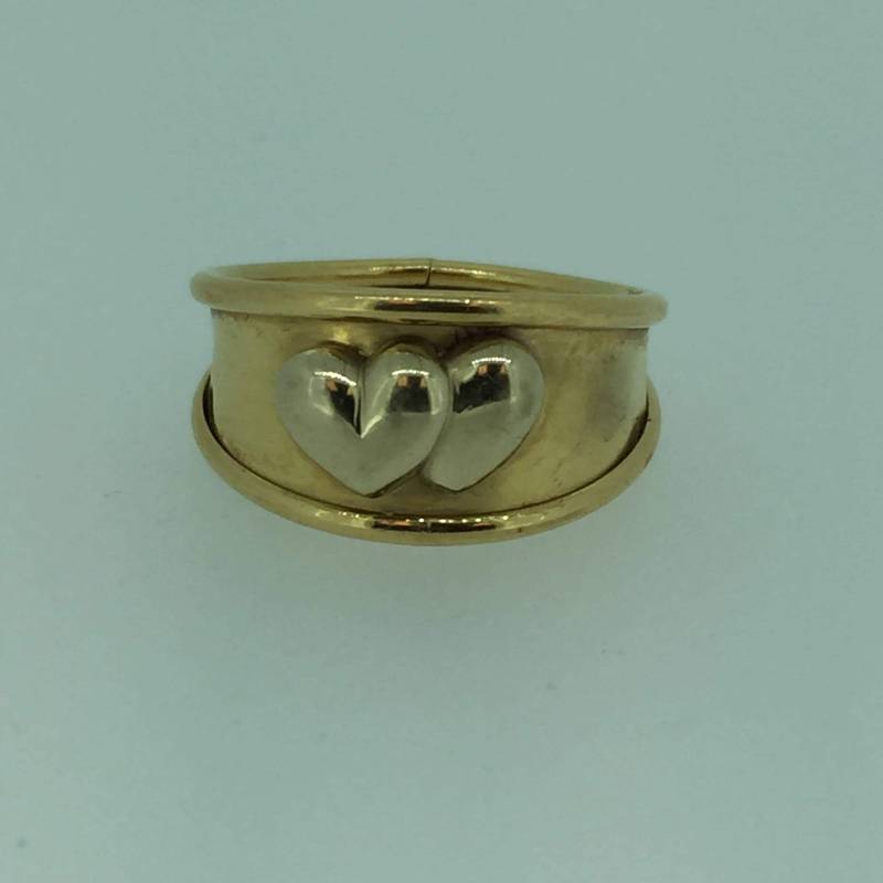 Handgemachter Doppelherz-Ring Aus 18Kt Solidem Gelb - Und Weißgold von StanPaulJewelry
