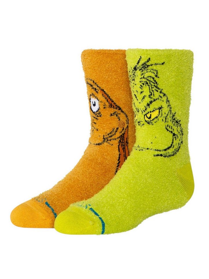 Stance Socken Kinder-Tagessocke Grinch and Max Kids Crew limegrün/orange - 1 Paar von Stance