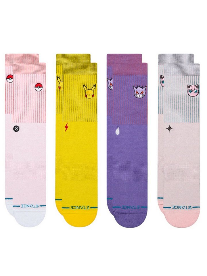 Stance Socken Tagessocke Crew Pokemon Box Set pink/gelb/violett - 4 Paar von Stance
