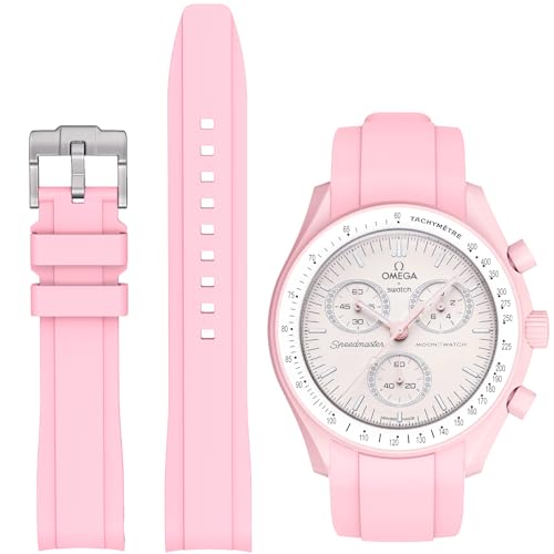 Armband für Omega x Swatch MoonSwatch 20mm,Weiches Silikon-Ersatzarmband für Swatch Omega Moonswatch Speedmaster Uhr,Nahtloses gebogenes Moonswatch Swatch Armband für Männer und Frauen (Rosa) von Stanchev