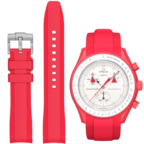 Armband für Omega x Swatch MoonSwatch 20mm,Weiches Silikon-Ersatzarmband für Swatch Omega Moonswatch Speedmaster Uhr,Nahtloses gebogenes Moonswatch Swatch Armband für Männer und Frauen (Rot) von Stanchev