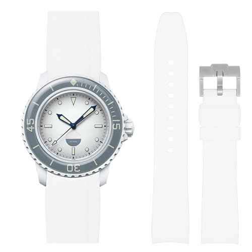 Stanchev Armband für Blancpain Swatch, 22 mm, weiches Gummi, wasserdicht, Ersatzband für Swatch Blancpain Fifty Fathoms Männer Frauen Band mit Werkzeug zum Anbringen und Entfernen, weiß, 22 mm, von Stanchev