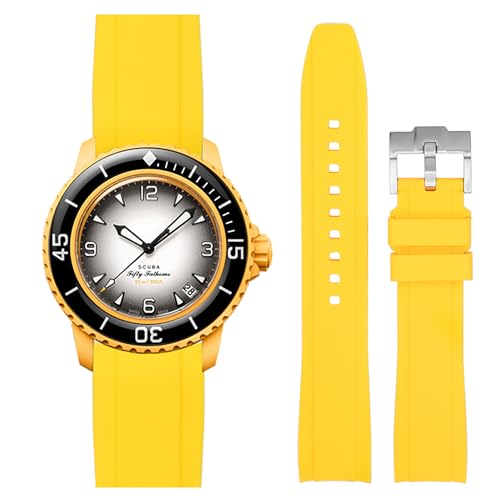 Stanchev Armband für Blancpain Swatch, 22 mm, weiches Gummi, wasserdicht, Ersatzband für Swatch Blancpain Fifty Fathoms für Herren und Damen, mit Werkzeugset zum Anbringen und Entfernen, gelb, 22 mm, von Stanchev