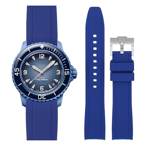 Stanchev Armband für Blancpain Swatch, 22 mm, weiches Gummi, wasserdicht, Ersatzband für Swatch Blancpain Fifty Fathoms Männer Frauen Band mit Werkzeug zum Anbringen und Entfernen, blau, 22 mm, von Stanchev