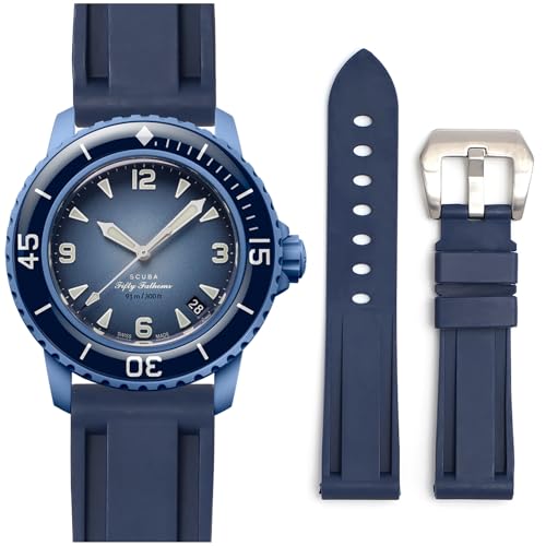 Stanchev Armband für Blancpain x Swatch, 22 mm, weiches Gummi, wasserdicht, Ersatzband für Swatch Blancpain Fifty Fathoms Männer Frauen Band mit Werkzeug zum Anbringen und Entfernen, 22 mm von Stanchev