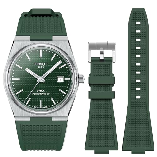 Stanchev Armband für Tissot PRX Uhrenserie, Weicher Silikonarmband für Tissot PRX Powermatic 80, 12mm Ersatzarmbänder für Herren und Damen für Tissot PRX Serie Uhren 40mm (Dark Green) von Stanchev