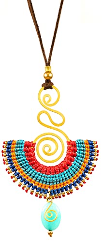 Boho Halskette von Stand Tall Accessories für Frauen Ethnische Goldene Halskette Handgefertigt mit natürlichem Kristall Lange Halskette Einstellbare Länge Anhänger Halskette von Stand Tall Accessories
