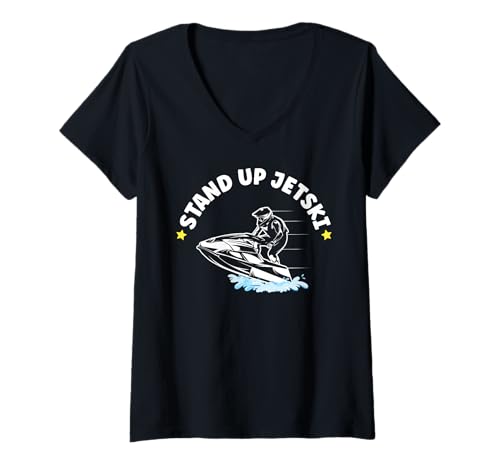 Damen Steh auf Jetski T-Shirt mit V-Ausschnitt Damen Steh auf Jetski T-Shirt mit V-Ausschnitt von Stand Up Jet Ski