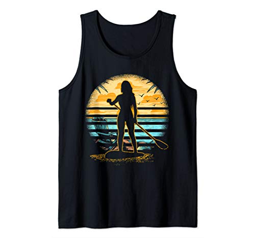 Stand Up Paddling Surfen Damen Sonnenuntergang Retro SUP Tank Top von Stand Up Paddling Damen Mädchen Sport Paddling