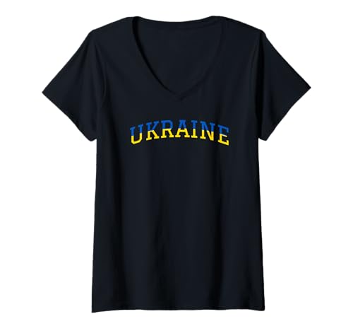 Damen Ukraine Patriotische Blaugelbe Pride-Unterstützung T-Shirt mit V-Ausschnitt Damen Ukraine Patriotische Blaugelbe Pride-Unterstützung T-Shirt mit V-Ausschnitt von Stand With Ukraine Defend Democracy