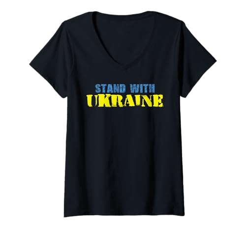 Damen Stand mit der Ukraine T-Shirt mit V-Ausschnitt Damen Stand mit der Ukraine T-Shirt mit V-Ausschnitt von Stand with Ukraine
