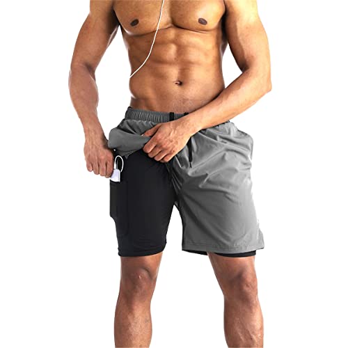 Standard Avenue International Badehose für Herren, schnell trocknend, mit Kompressionsfutter und Reißverschlusstasche, Grau, S von Standard Avenue International