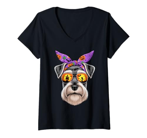 Damen Halloween Bandana Standard Schnauzer T-Shirt mit V-Ausschnitt Damen Halloween Bandana Standard Schnauzer T-Shirt mit V-Ausschnitt von Standard Schnauzer Dog Lover Gifts