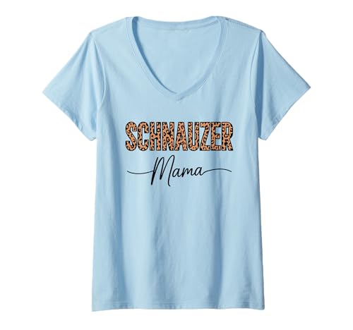 Damen Leopardenmuster Schnauzer Mama T-Shirt mit V-Ausschnitt von Standard Schnauzer Dog Lover Gifts