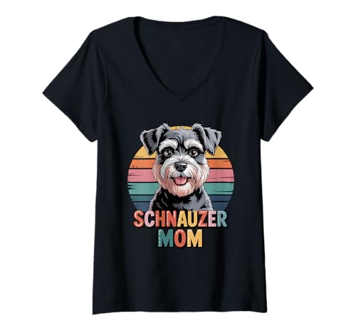 Damen Retro Schnauzer Mom Schnauzers T-Shirt mit V-Ausschnitt Damen Retro Schnauzer Mom Schnauzers T-Shirt mit V-Ausschnitt von Standard Schnauzer Dog Lover Gifts