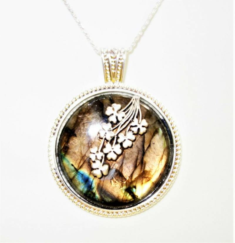 20" Sehr Seltene Goldene Labradorit Cabochon Halskette An Sterling Silber Rgl61 von StandsbyriverArt