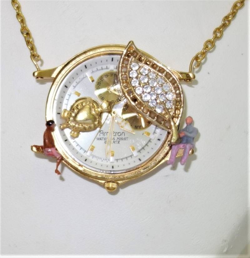 24"steampunk Taschenuhr Mit Viel Cubic Zarconia Und Reversible Spn2016 von StandsbyriverArt