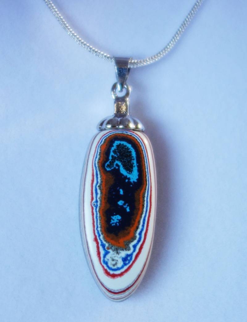 Reversible Detroit Fordite Achat Cabochon Halskette Sterling Silber Anhänger Öse & Kette Fr076 von StandsbyriverArt