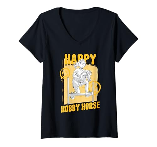 Damen Hobby Horsing Steckenpferde Happy Hobby Horse T-Shirt mit V-Ausschnitt von Stangenpferd Hobby Horse