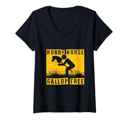 Damen Hobby Horsing Steckenpferde Hobby Horse Gallop Free T-Shirt mit V-Ausschnitt von Stangenpferd Hobby Horse