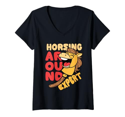 Damen Hobby Horsing Steckenpferde Horsing Around Expert T-Shirt mit V-Ausschnitt von Stangenpferd Hobby Horse