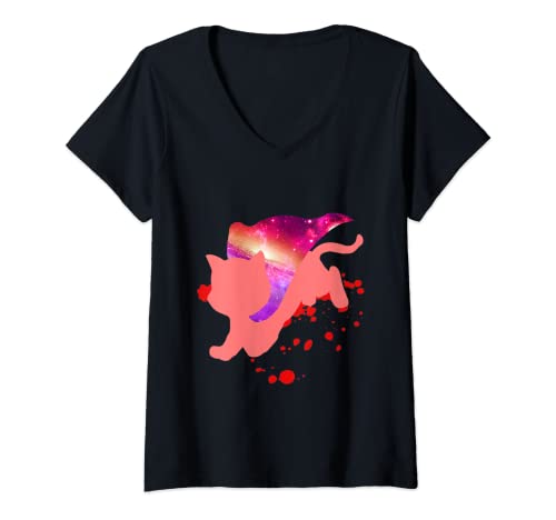 Damen Superkatze, Superheldenkatze, fliegende Katze, Katzenmeme, Haustiere, Katzen T-Shirt mit V-Ausschnitt von Star Attire