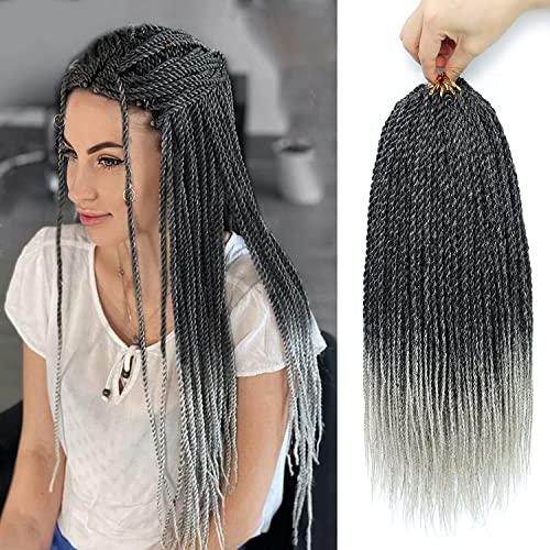 Senegal Twist Häkeln Haar für Schwarze Frauen 6-Pakete Senegal Twists Häkeln Twists Pre Looped Häkeln Zöpfe Haar (14 Inch, 1B/Grey) von Star Flower