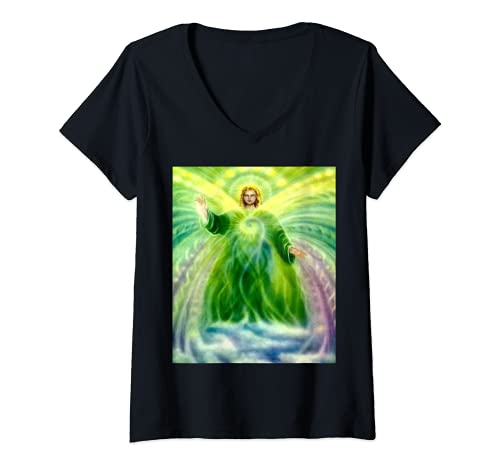 Damen Erzengel Raphael Heillicht Engel Christlich Saint T-Shirt mit V-Ausschnitt von Star Gifts