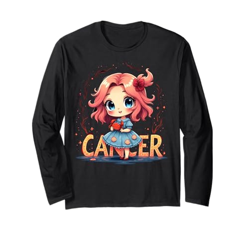 Niedliches Anime-Krebs-Sternzeichen-Mädchen Langarmshirt von Star Sign Cancer Zodiac Girl