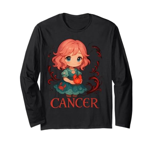 Niedliches Anime-Krebs-Sternzeichen-Mädchen Langarmshirt von Star Sign Cancer Zodiac Girl