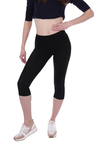 1 Stück Damen 3/4 Leggings Hose Schwarz aus Baumwolle Capri I Wadenlang I Elastisch weich I Mädchenlegging I Sommerlegging für Büro, Yoga oder Freizeit I Stretch XXL von Star-Socks