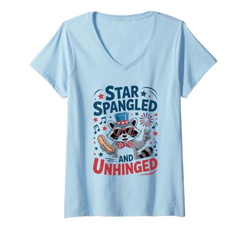Damen Star Spangled and Unhinged American US Flag 4th Of July T-Shirt mit V-Ausschnitt Damen Star Spangled and Unhinged American US Flag 4th Of July T-Shirt mit V-Ausschnitt von Star Spangled and Unhinged 4th Of July Shirt
