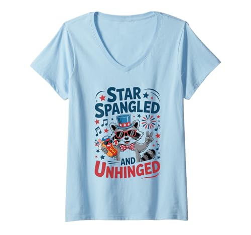 Damen Star Spangled and Unhinged American US Flag 4th Of July T-Shirt mit V-Ausschnitt Damen Star Spangled and Unhinged American US Flag 4th Of July T-Shirt mit V-Ausschnitt von Star Spangled and Unhinged Patriotic 4th Of July