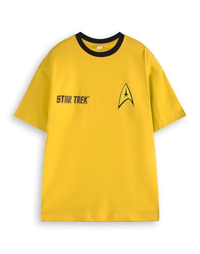 Star Trek Herren Captain Kirk Gelbes T-Shirt | Admiral James T. Kirk Uniform Grafik-T-Shirt für Erwachsene | Iconic Outfit Kurzarm-Top für Trekkies | Comic-Film-Film-Sci-Fi-Kleidungsgeschenk für Ihn von Star Trek