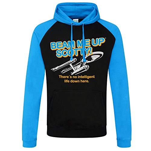 Star Trek Offizielles Lizenzprodukt Beam Me Up Scotty Baseball Kapuzenpullover (Schwarz-Blau), X-Large von Star Trek